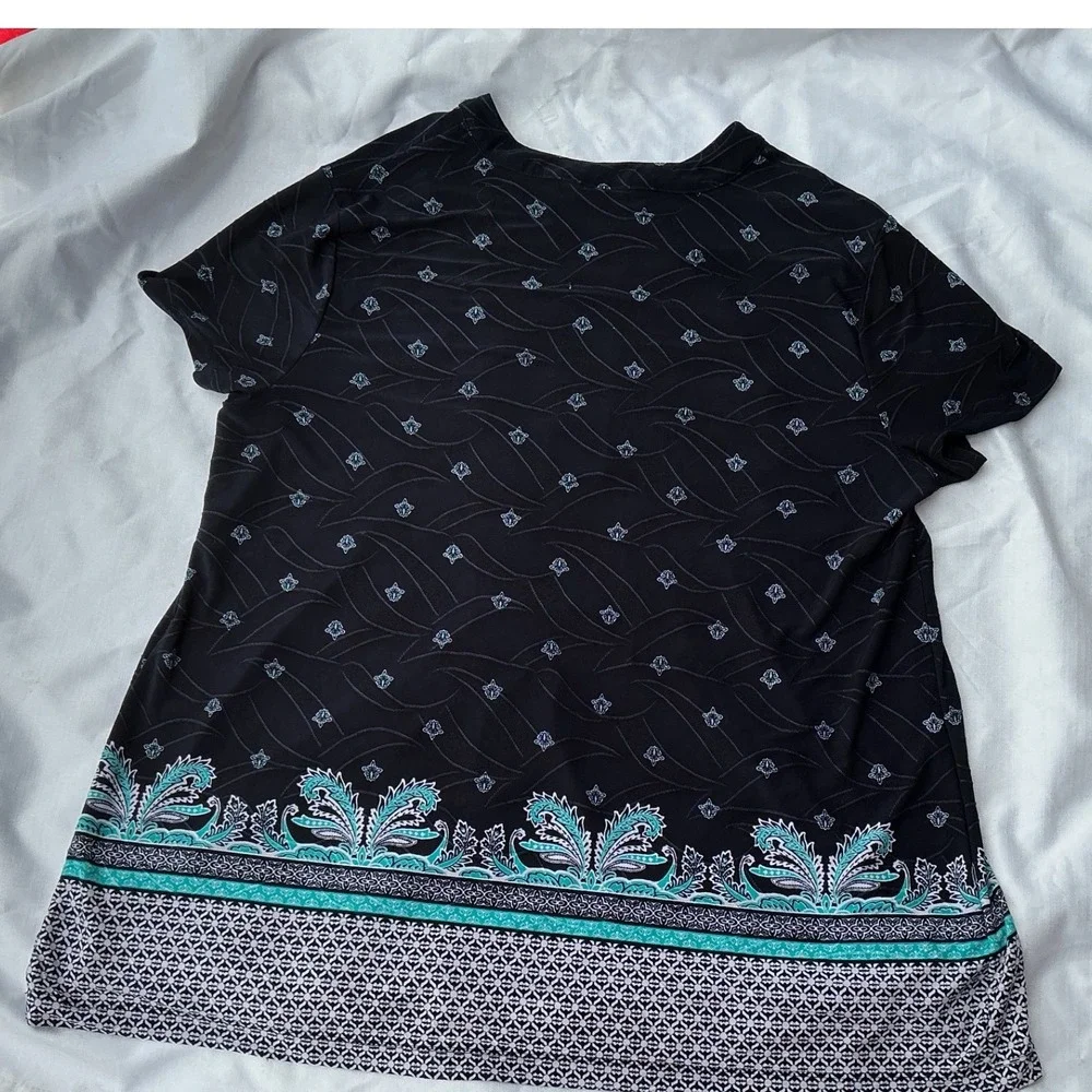 Croft & Barrow Blouse‎ Womens XXL Navy Blue Excellent Pintuck Paisley Knit Top